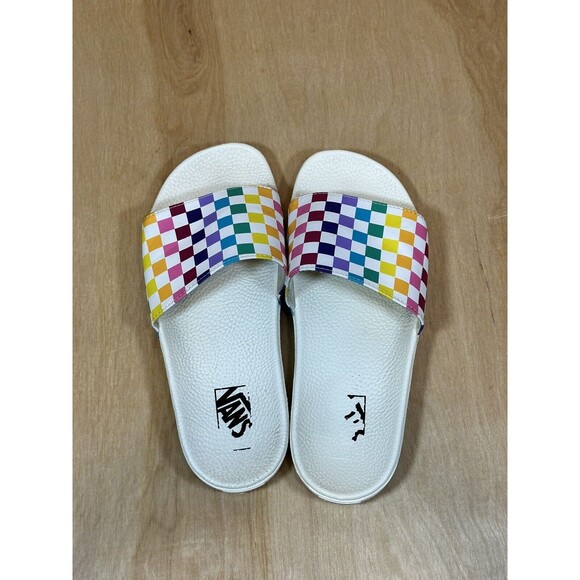 Vans Range Slides Wom 11 Multi Color Rainbow Check Flip flops - Picture 7 of 8